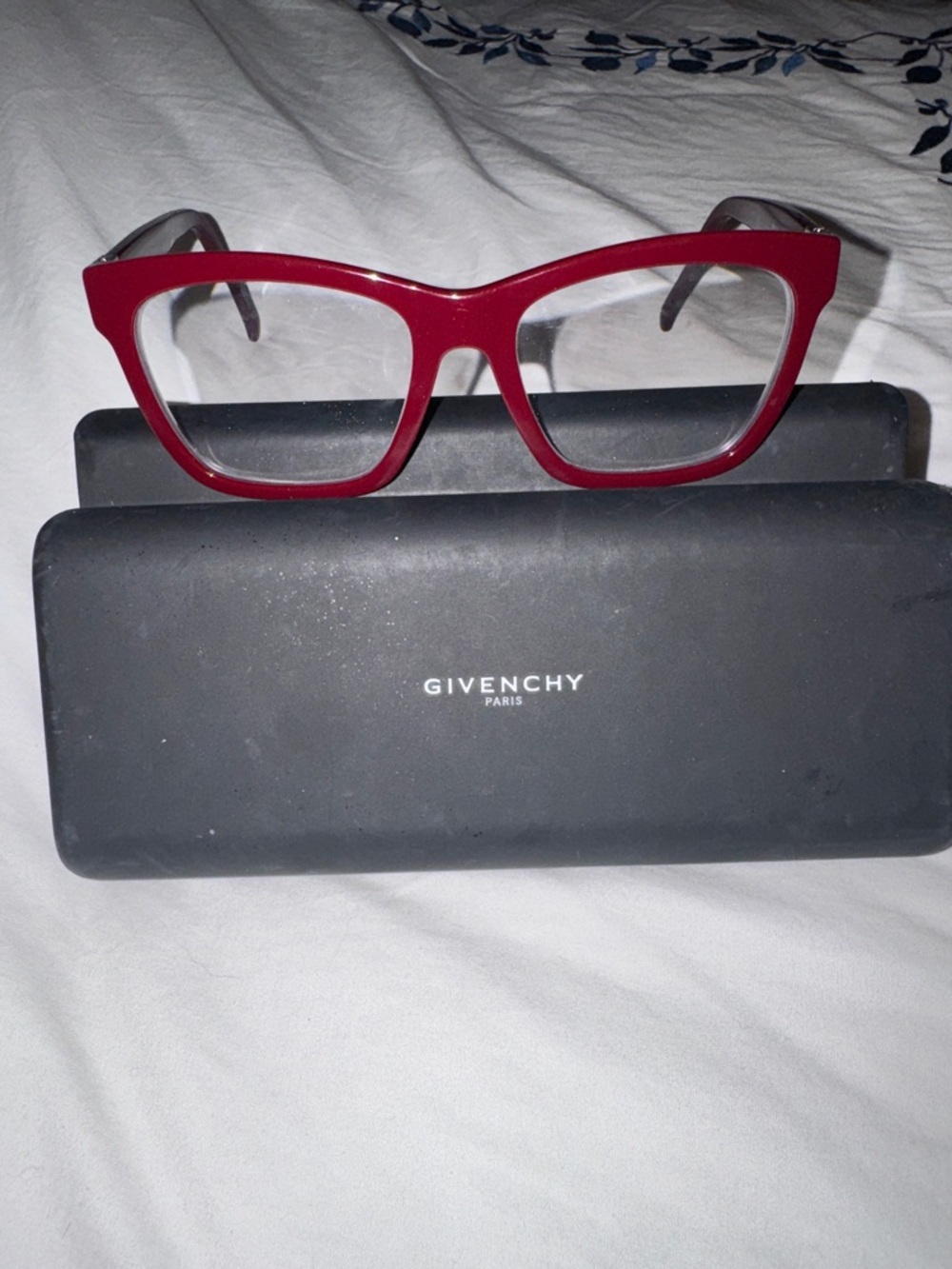 Givenchy red glasses with Black Hard Eyewear Case with White Logo